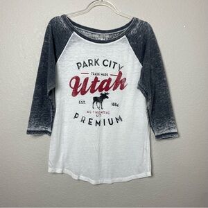 Park City Utah Women’s Long Sleeve Raglan Tee - White & Charcoal Size L